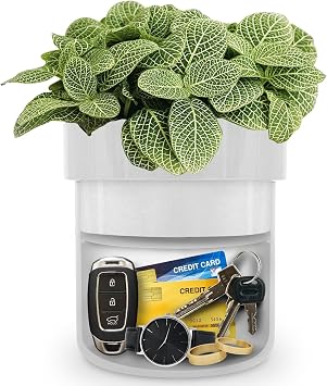 Flower Pot Diversion Safe with Key Lock - Secret Hidden Safe Box with False Bottom - Weatherproof Key Hider & Cash Vault for Outdoor Garden, Yard & Home - Plants Not Include White