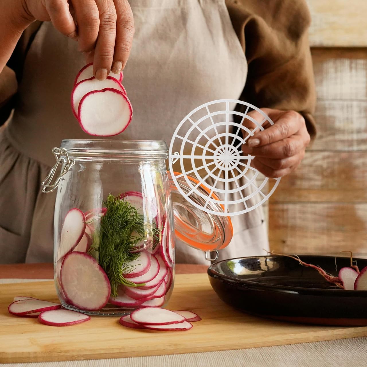 Amosfun 5Pcs Pickle Press Plates 4.72In Mesh Strainers for Kimchi Fermentation Vegetable Canning Supplies Multi-Function Fermenting Kit