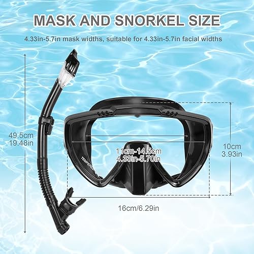 Miniatura 6 de Snorkeling Gear for Adults, Mask Fins Snorkel Set, Panoramic View Diving Mask Anti-Fog, Anti-Leak, Dry Top Snorkel and Dive Flippers with Travel Bag