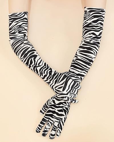 Miniatura 6 de Guantes de terciopelo con estampado de leopardo y cebra larga para mujer accesorios de disfraz de Halloween 217 L