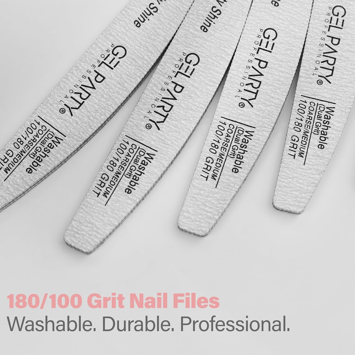 GELPARTY Professional Nail Files 100/180 Grit, Half Moon, 25 Pack