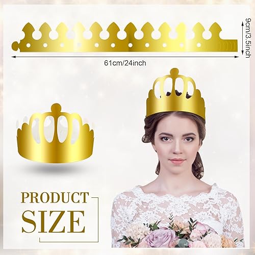 Vista 37 de Crtiin 100 coronas de papel doradas para fiesta de cumpleaños a granel para adultos, estudiantes, suministros de sombreros (estilo elegante)