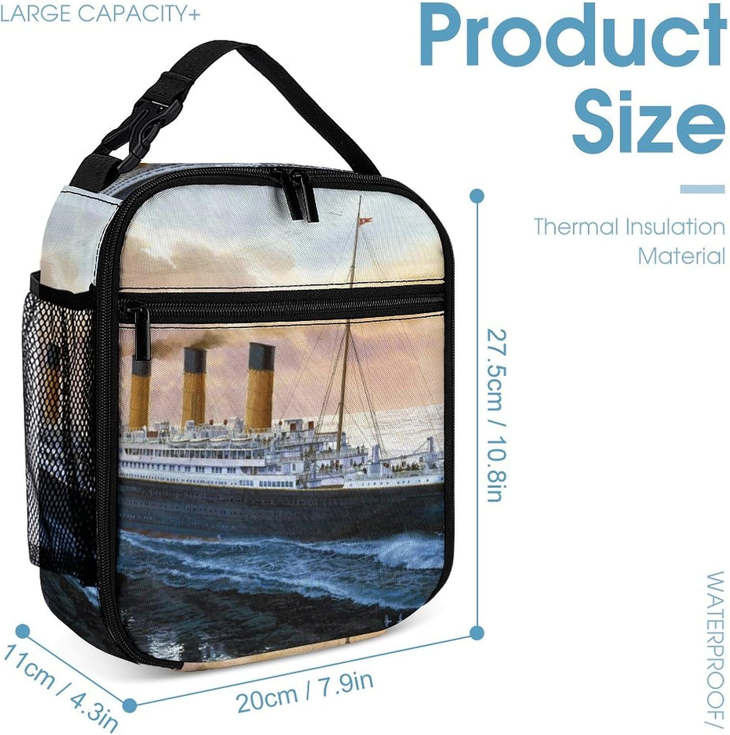 Retro Titanic Famous Old Historic 3 Piece Backpack Set Cute Travel Daypack Set with Lunch Bag Pencil Case for Men Women