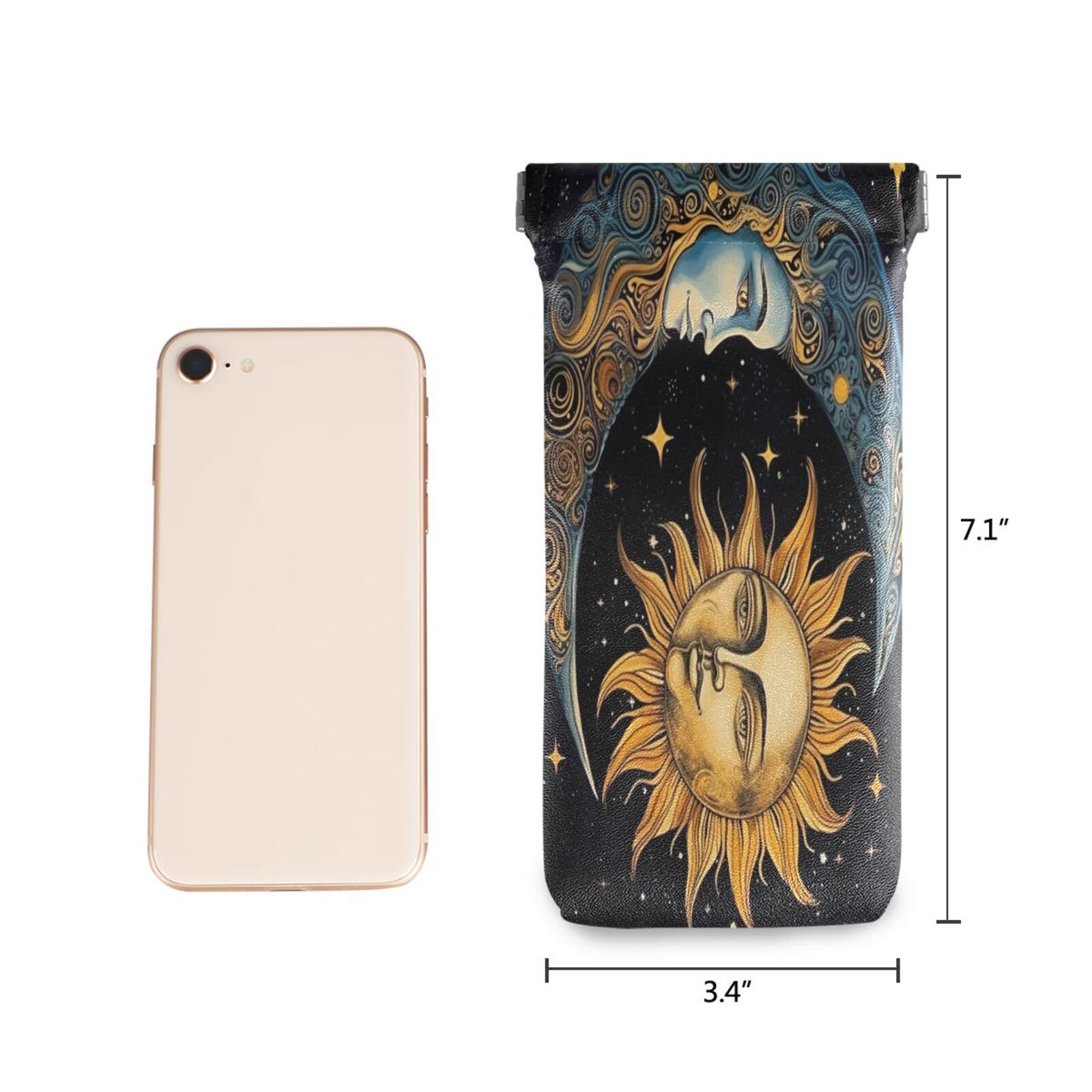 FLildon Sun and Moon Eyeglasses Pouch Squeeze Top Sunglasses Case Soft PU Leather Eyeglass Bag for Men Women