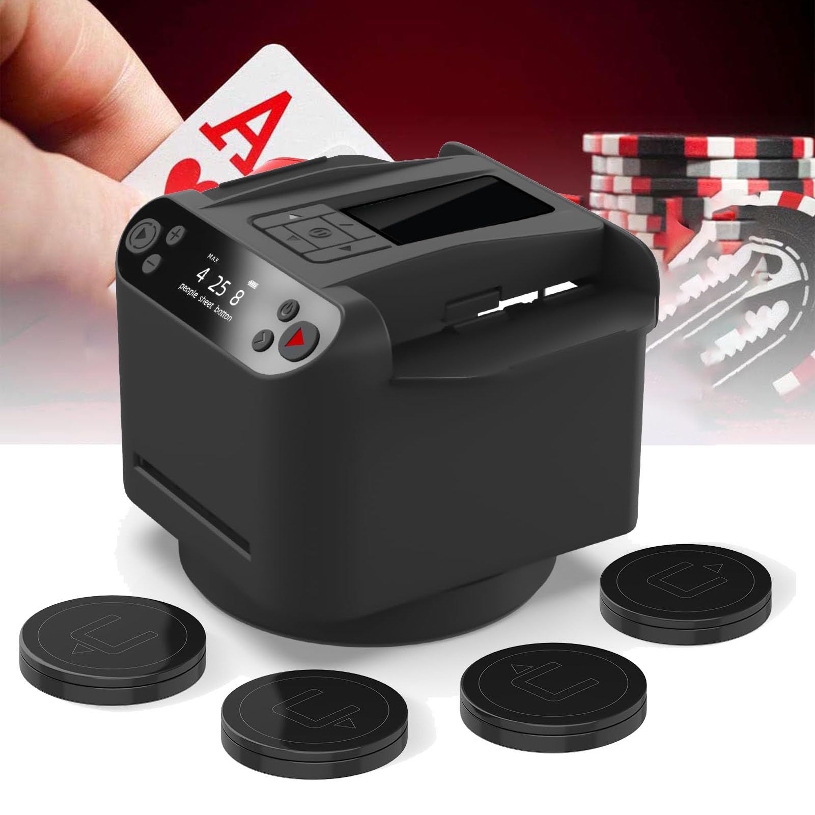 Mescolatore Automatico Di Carte E Mazziere 2 In 1, Mazziere Di Carte Con Rotazione A 360°, Distributore Di Carte Da Gioco, Con 4 Pulsanti Del Mazziere Wireless, Per Gioco Da 2-8 Persone(Color:nero)