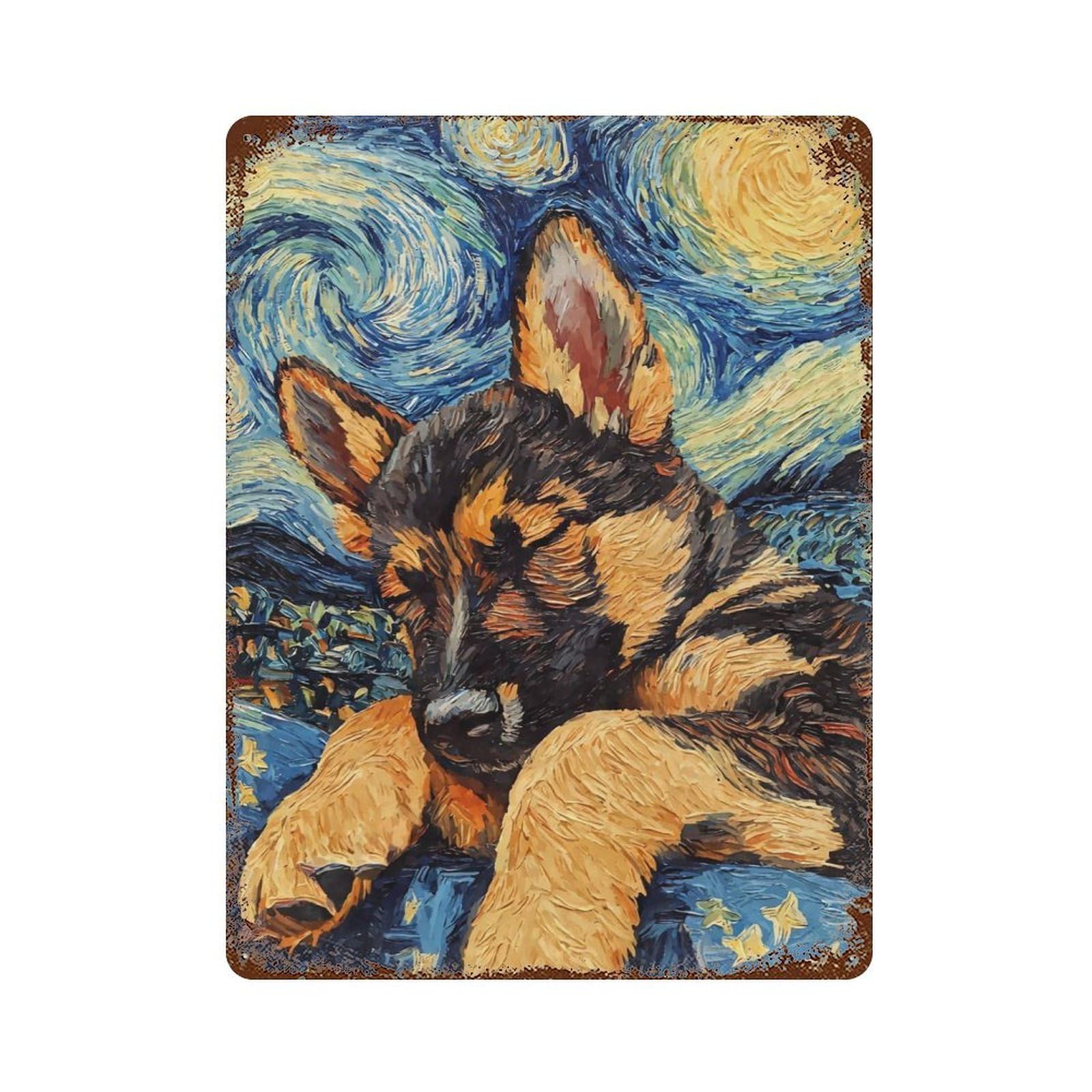 Vintage Rust Metal Sign with German Shepherd Puppy Design 15.7"x11.8", for Patio, Garden Room And Bar Decor, Old School Wall Decor