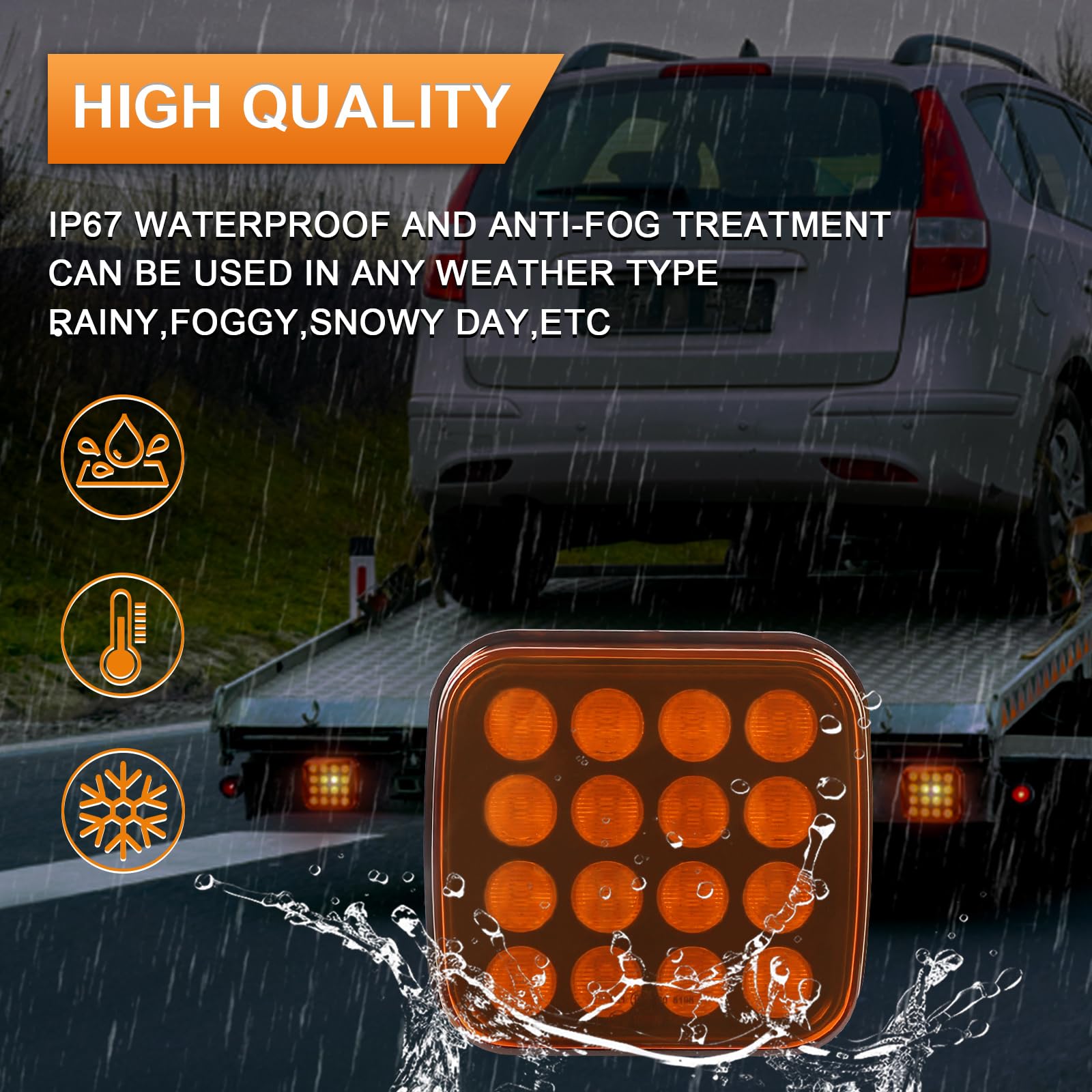 luz emergencia coche LED 12V/24V, 5 Modos Luces de Advertencia ámbar Luz estroboscópica de Emergencia IP67 Aprobación E-Mark Impermeable