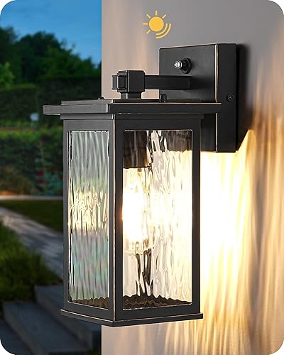 Miniatura 9 de EDISHINE Paquete de 2 lámparas de pared para exteriores, lámpara exterior del anochecer al amanecer, aplique moderno de montaje en pared, vidrio