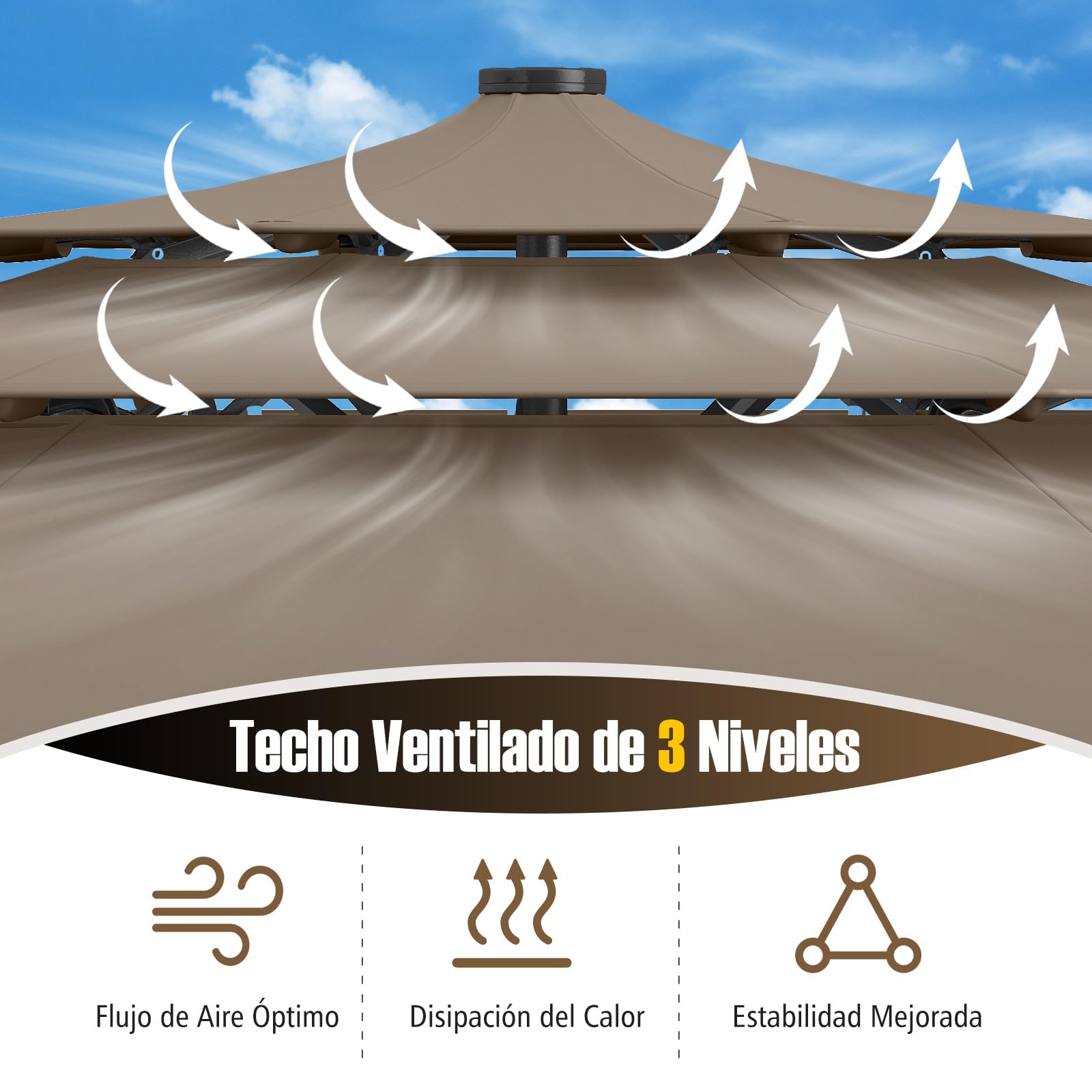 COSTWAY Sombrilla Terraza Exteriorφ300 cm, Parasol con Botón de Inclinación, Manivela, 8 Varillas Resistentes, Sombrilla Jardín Playa Piscina