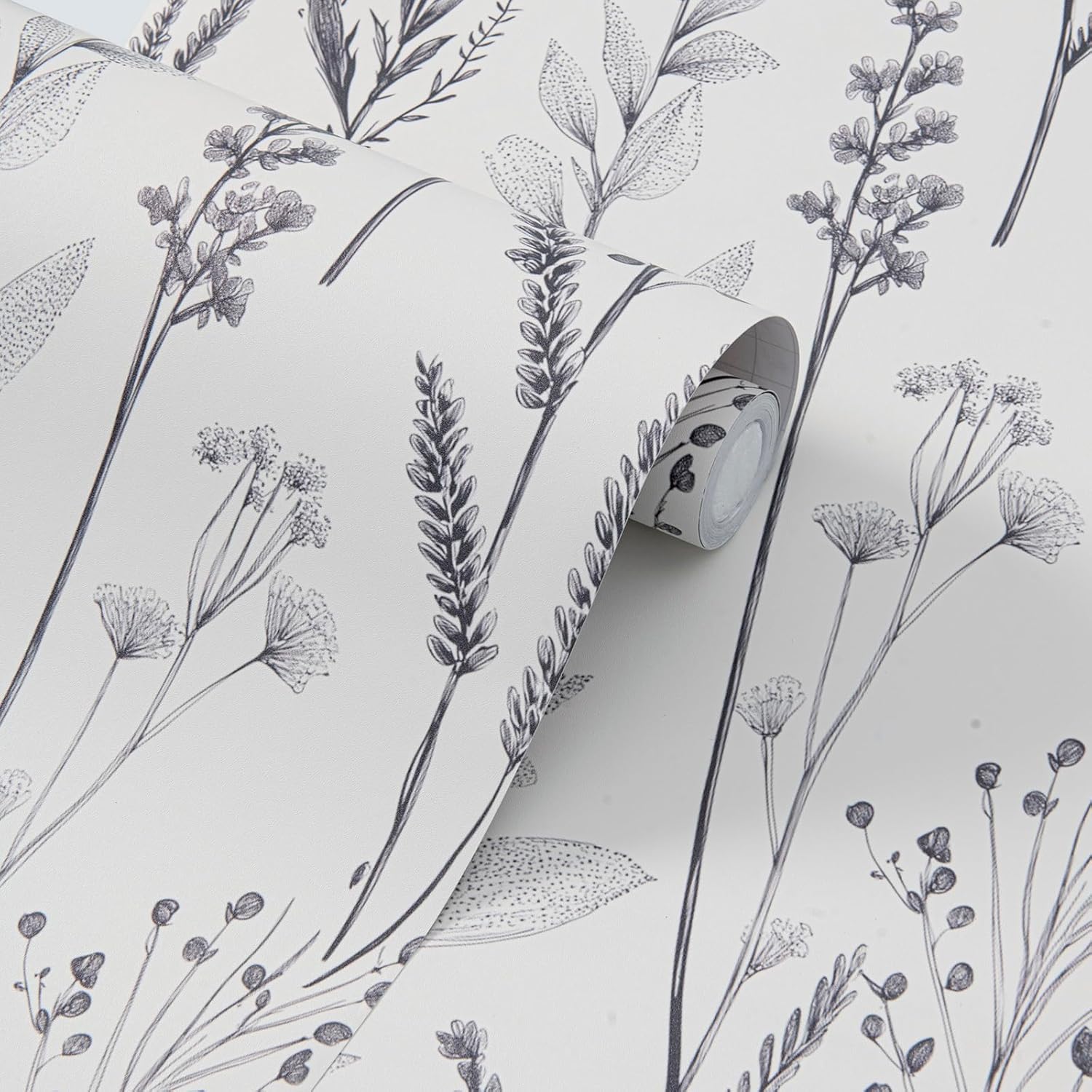 FUKU MON Floral Vintage Wallpaper Peel and Stick Contact Paper Boho Flower Self Adhesive Removable Wallpapers for Cabinet Bedroom Decorative Renter Friendly (Grey and White,Chinese Style,15.7"x394")