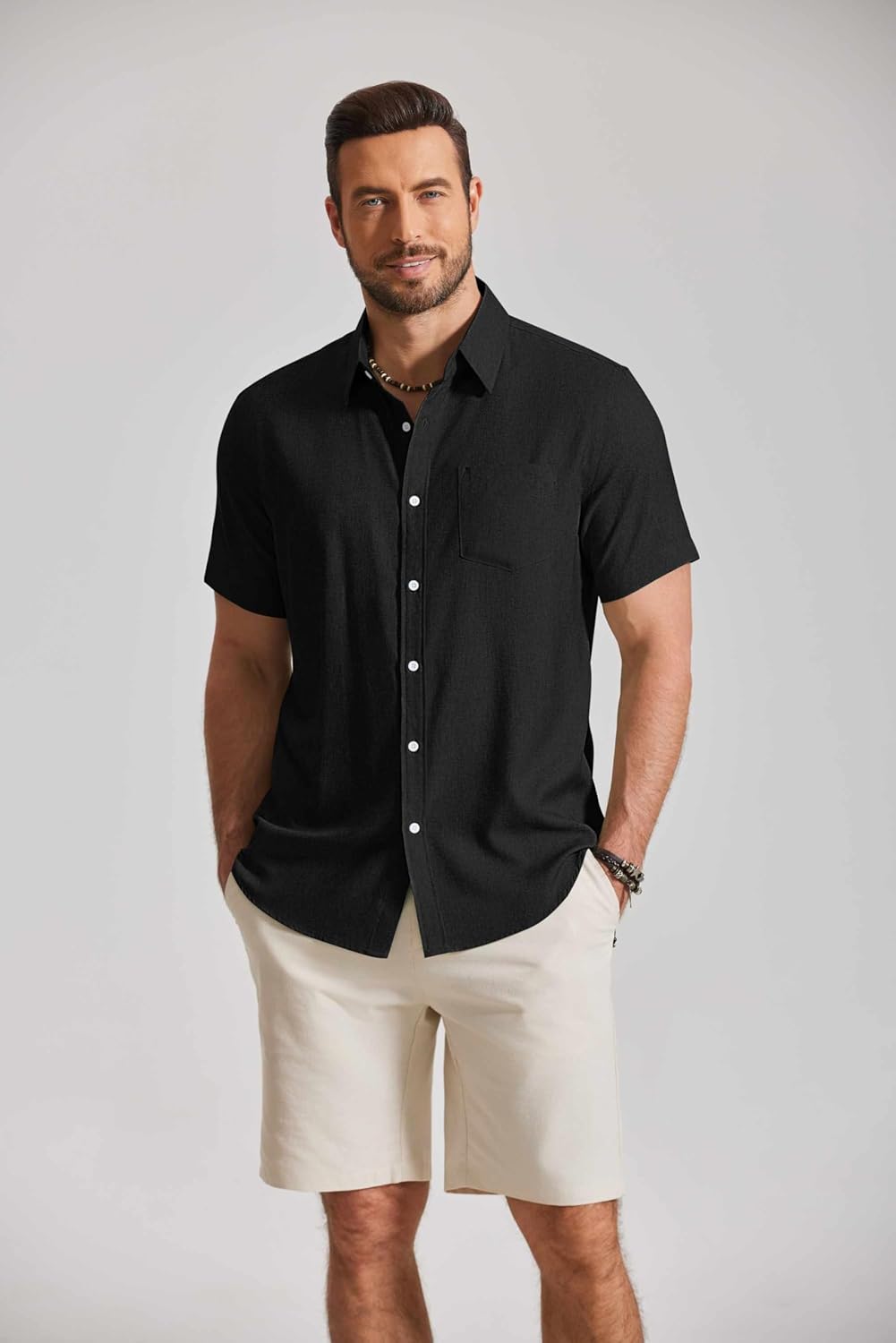 COOFANDY Mens Button Down Shirt Short Sleeve Casual Shirts Summer Beach Textured Shirts with Pocket - Image 8