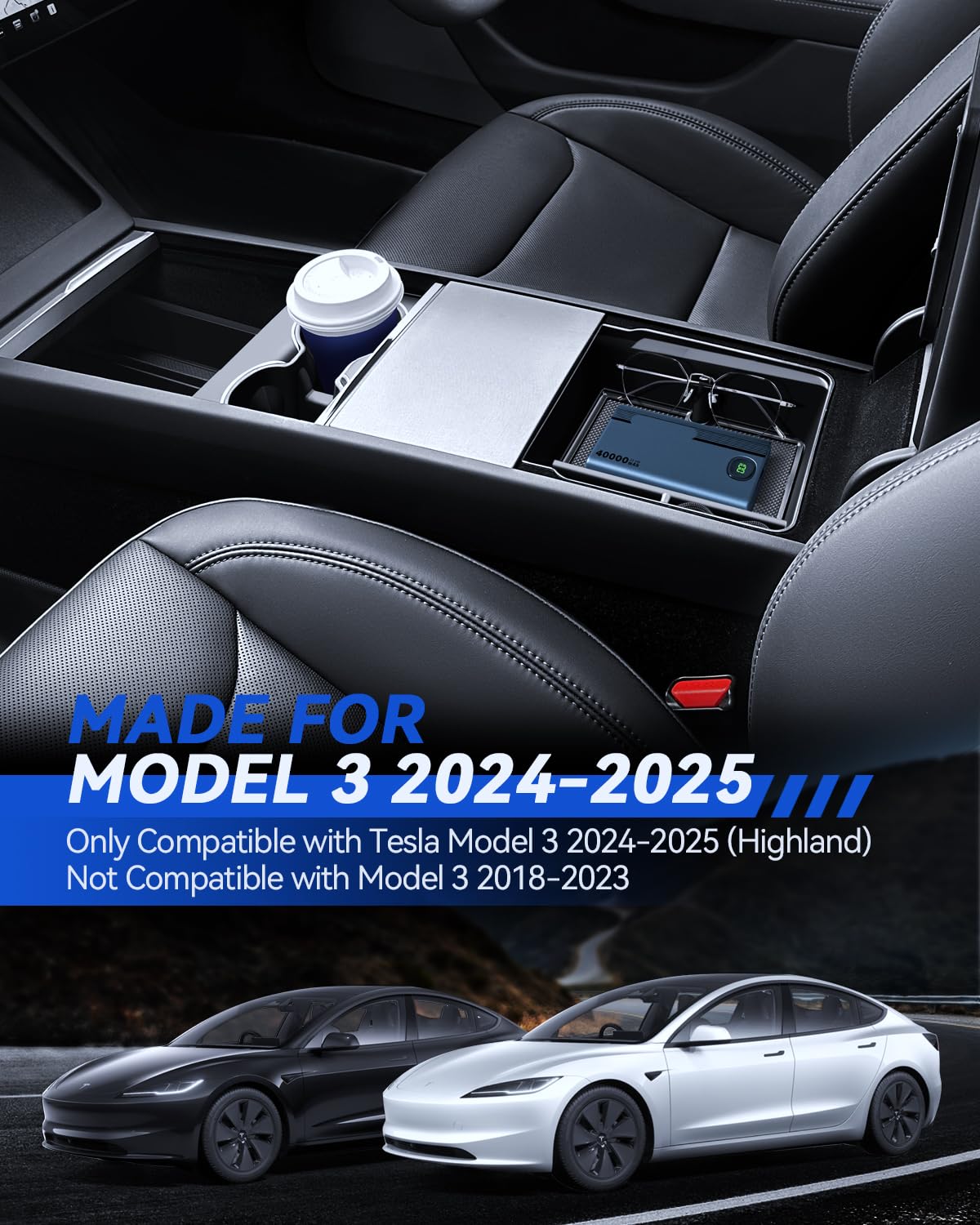 LANTU 4 stuks accessoires voor Tesla Model 3 2024-2025 middenconsole