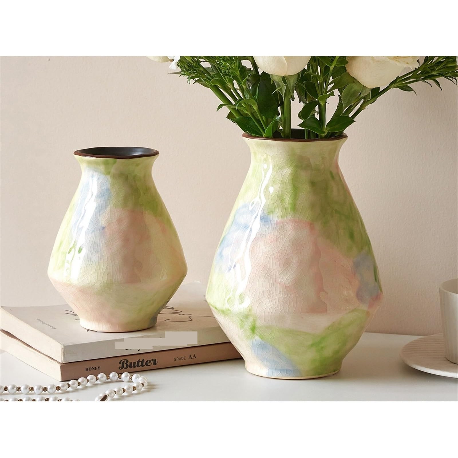 wazon z kwiatami Artystyczny wazon ceramiczny Kolorowe gradientowe suszone kwiaty Dekoracja salonu(Średni)