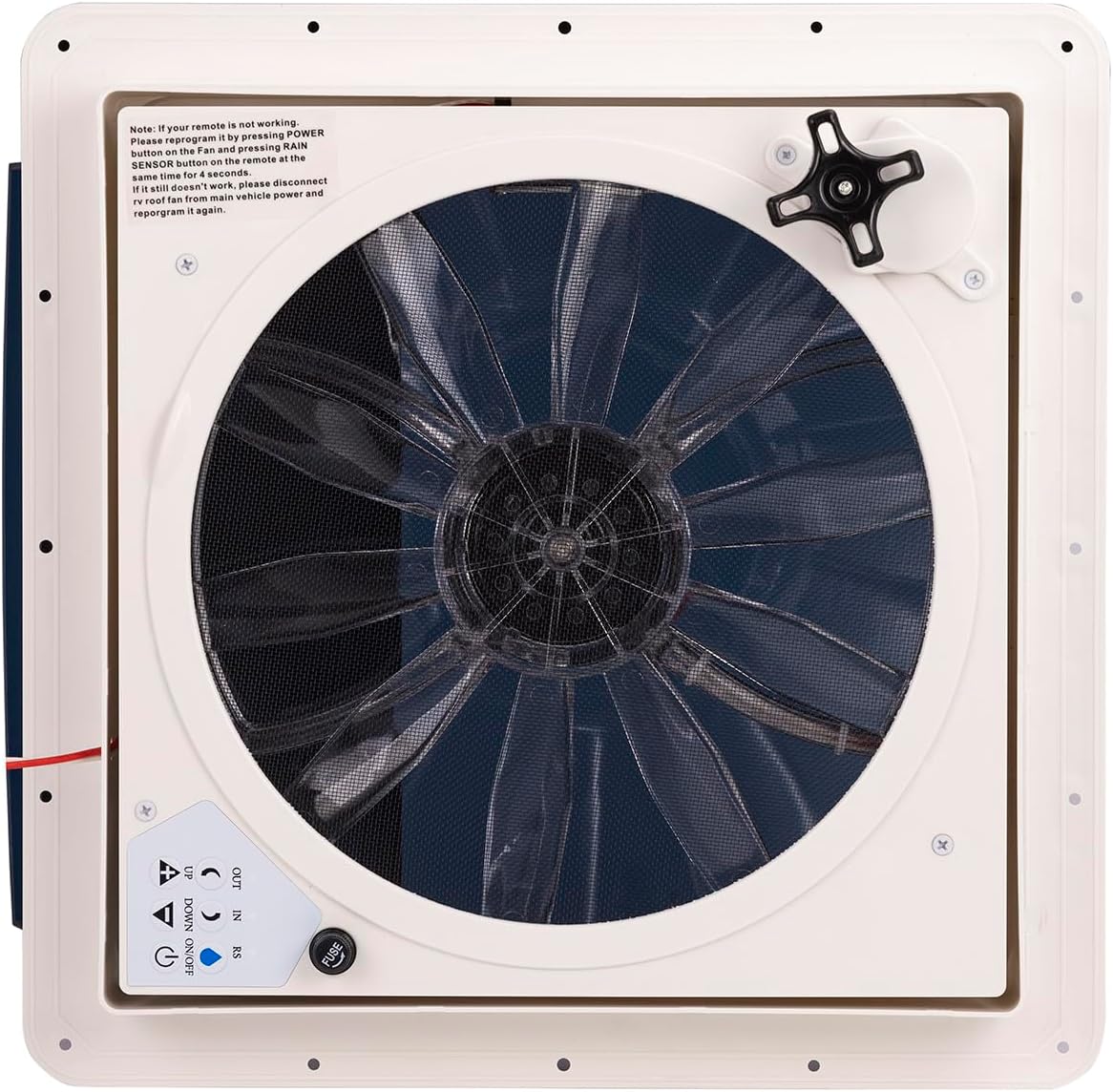 Build-in Rain Shield RV Roof Fan Vent Trailer Camper 10 speed 12V 14'' Reversible Remote Open with Tail