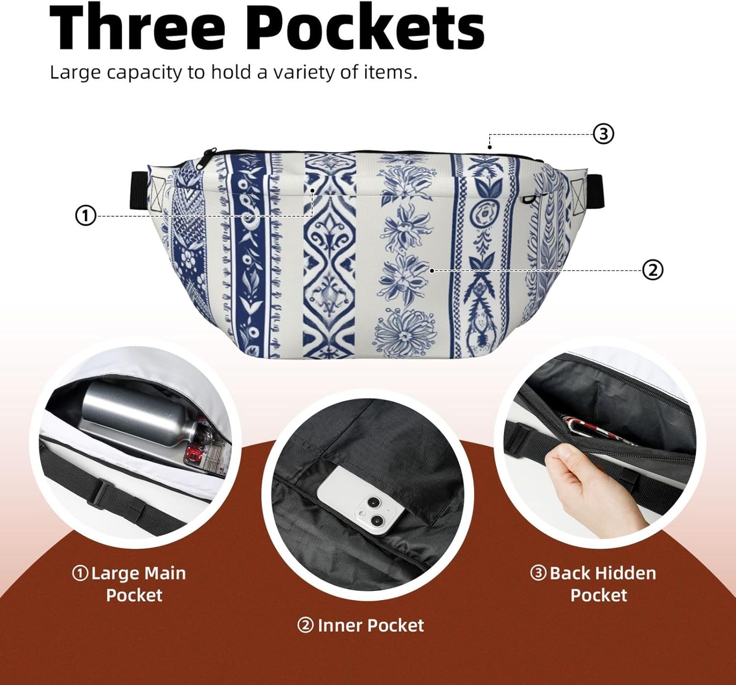 Fanny Pack for Men Women Set of Blue Embroidery Belt Bag with Adjustable Strap Fashion Waist Bag Waist Pack for Travel