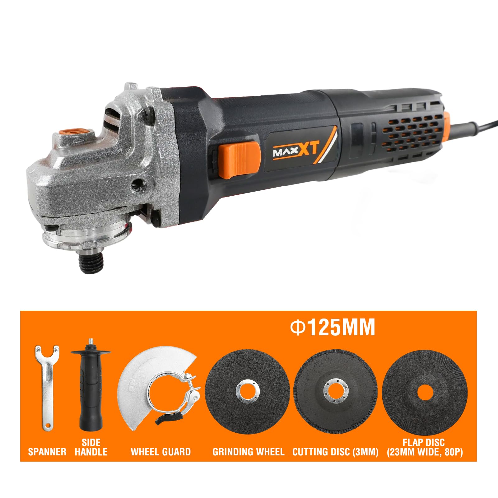 MAXXT Szlifierka kątowa 125 mm | 1700 W z funkcją Soft-Start i zabezpieczeniem przed przeciążeniem – 12 000 obr./min do precyzyjnego cięcia, szlifowania i polerowania