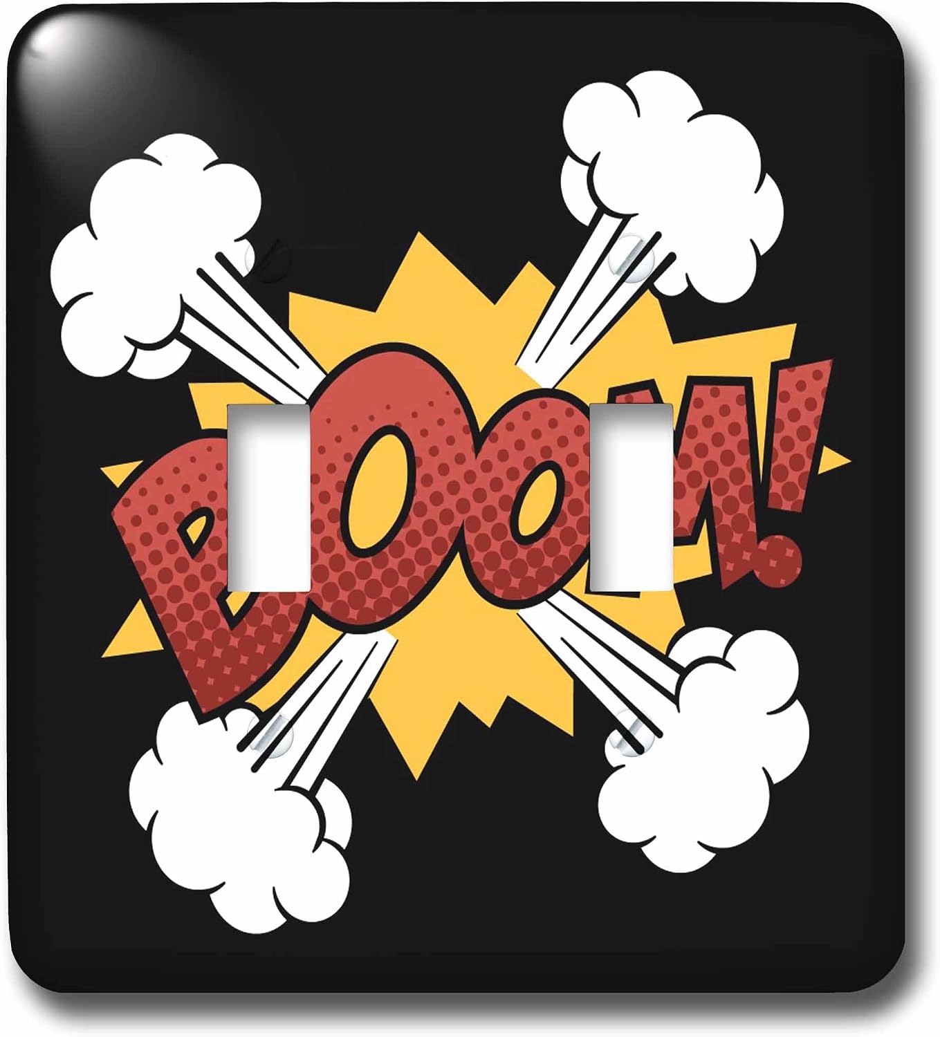 3dRose lsp_201971_2 Boom Red Lettering with Smoke on Yellow and Black Background Double Toggle Switch