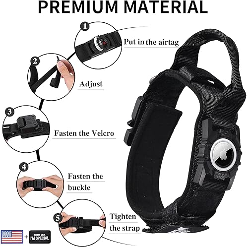 Vista 7 de Collar táctico Airtag para perro, collar de entrenamiento para perros grandes, collar militar resistente con asa ajustable, soporte para Airtag