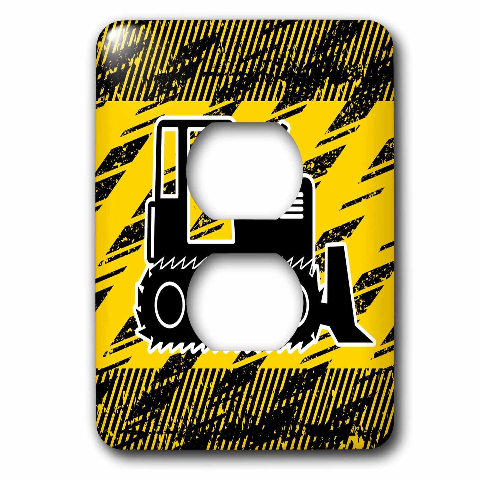 Gros bulldozer noir et jaune interrupteur double prise déco chantier