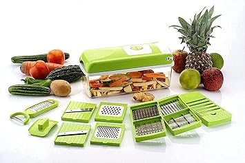 AASHAY Enterprise Plastic Advance 12 in 1 Multi-Purpose Vegetable and Fruit Grater Chopper Set (Green)