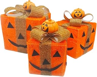 Pumpkin Light 3Pcs, Cordless Battery, Halloween Decor, Mixed Sizes
