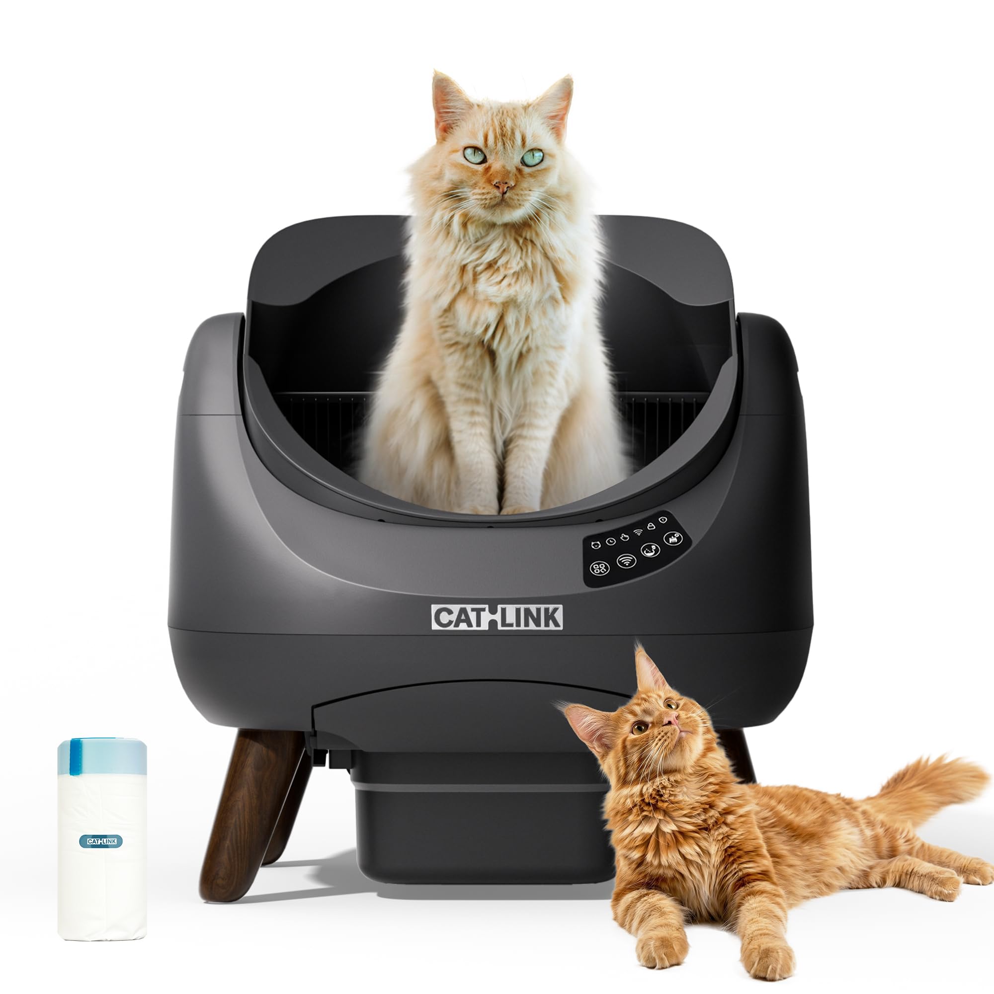 CATLINK Lettiera Autopulente per Gatti, Design Aperto con Ingresso dall'Alto, Wi-Fi 5 GHz, Capienza XL 12L, Compatibile con Tutti i Tipi di Sabbia, Ideale per Famiglie con Più Gatti(Grigio antracite)