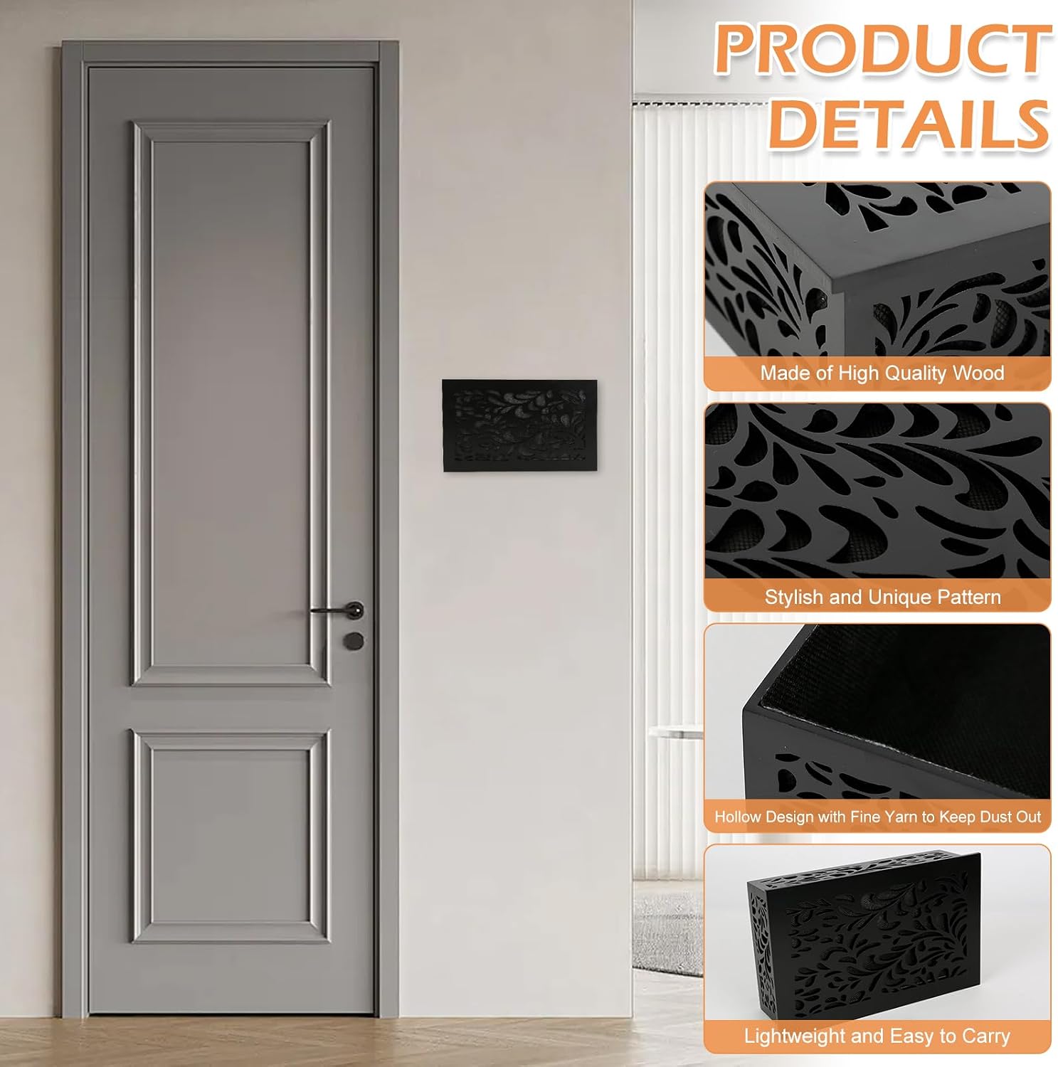 Doorbell Chime Cover Box Only, Wood Doorbell Cover Inside Decorative Door Bell Chime Box Covering Black Door Bell Cover for Indoor/Outdoor Home Wall (Type 2 Black)
