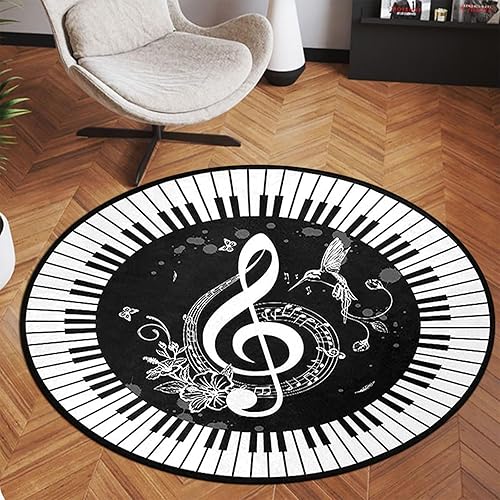 Miniatura 7 de keepcute Alfombra redonda de música, notas de piano, tapete antideslizante para el suelo, alfombra redonda para dormitorio, sala de estar, estudio,