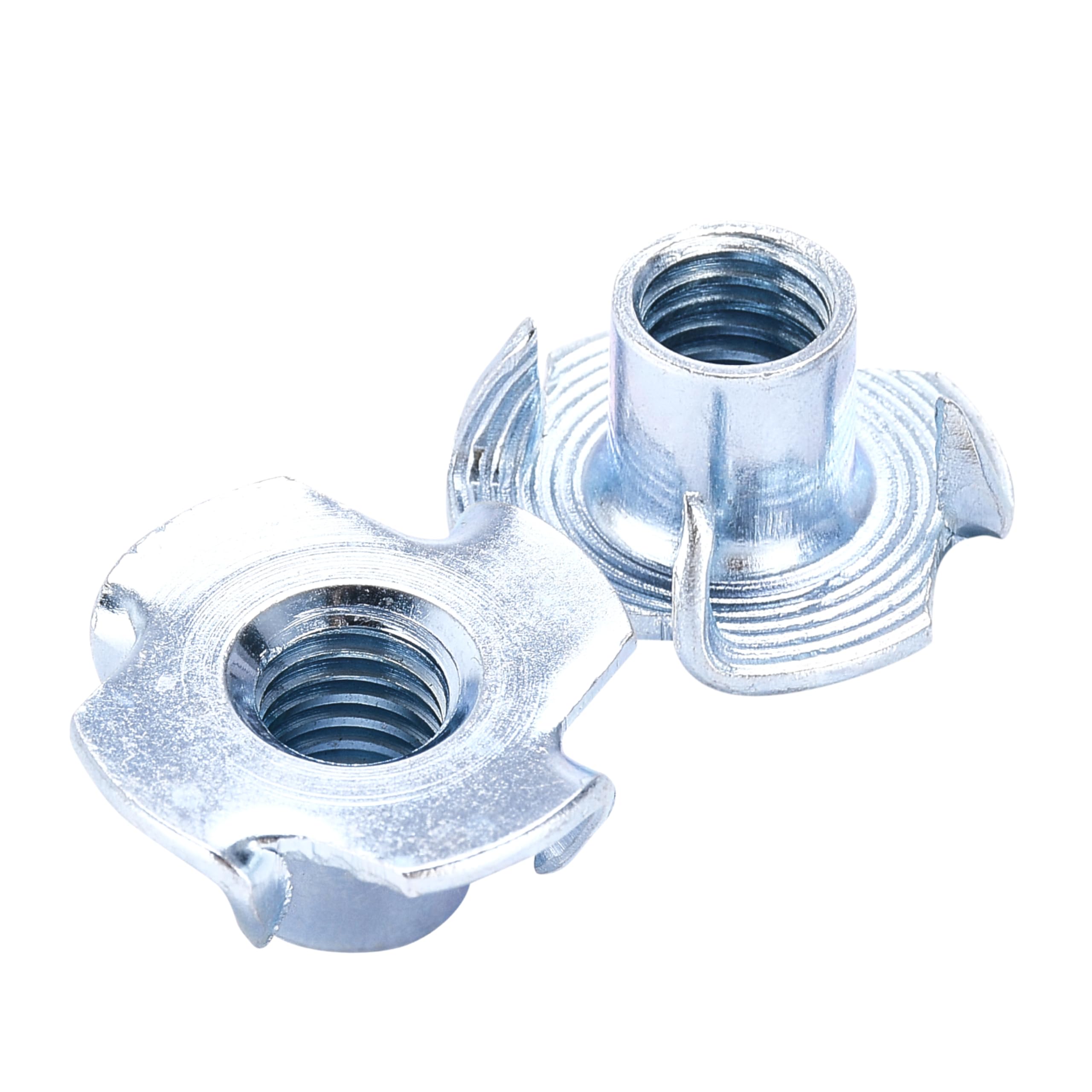 Bolt Dropper T-Nut Zinc Carbon Steel - Tee Nuts 4-Prong Design, M6x9mm - Threaded Inserts for Wood, Metal, or Steel Sheeting - Easy to Use Assorted T-Nuts for Various Bolts - Set of 100