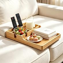 Sofa Tray Table - Wooden Sofa Tray Organizer for Snacks, Drinks, Remotes