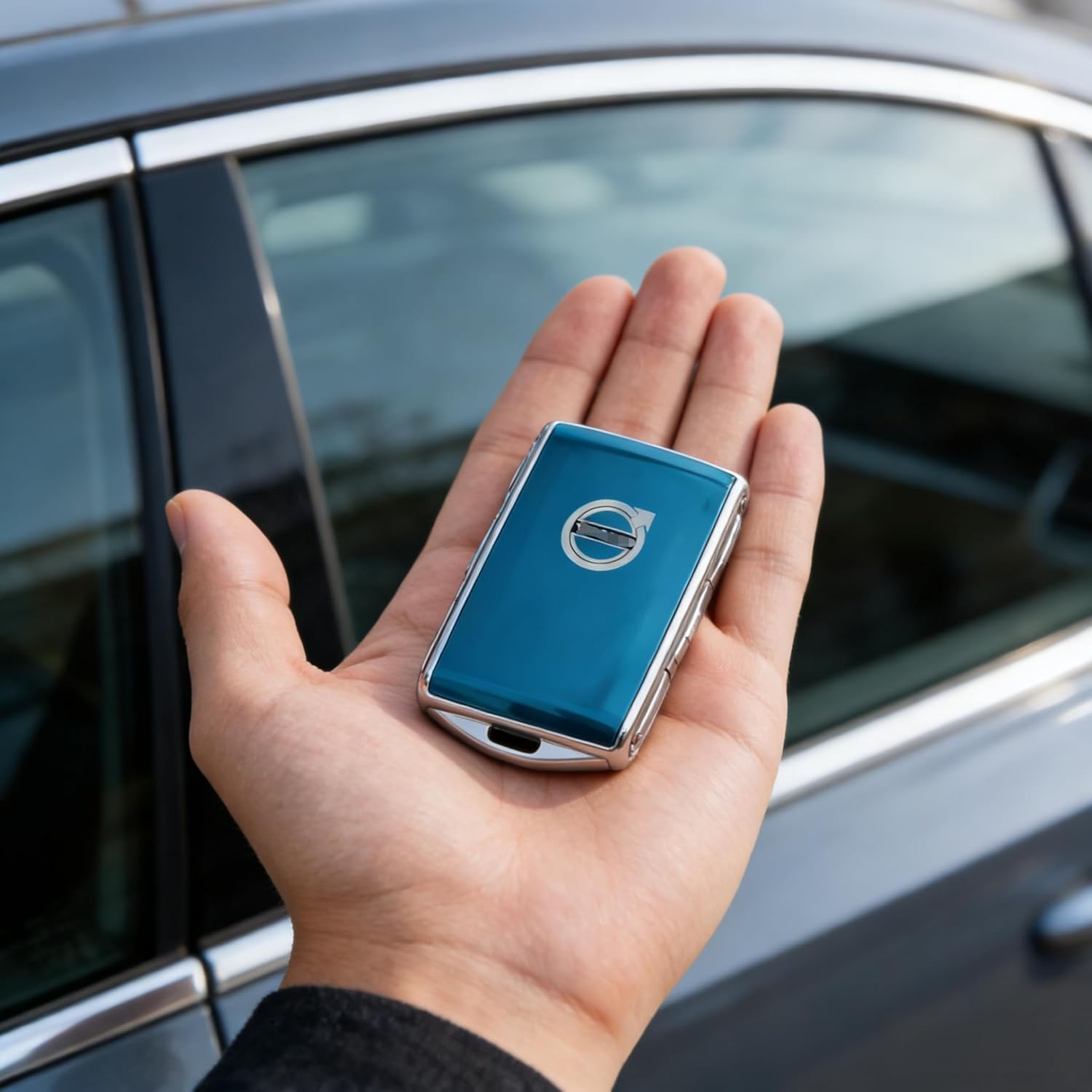 Car Key Fob Cover Compatible with Volvo XC40, XC60, XC90, S60, S90, V60, V90,EM90, Best Gifts for Man Women Key Fob Case Replacement (Blue Crystal)