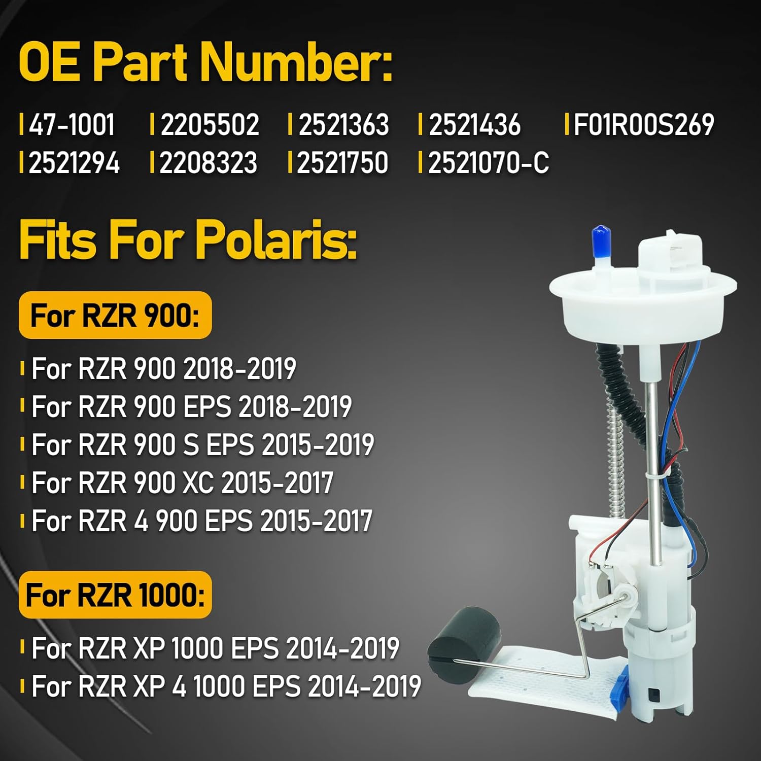 2205502 47-1001 Fuel Pump Assembly Compatible with Polaris RZR 1000 4 XP 1000xp EPS, RZR 900 S EPS, RZR 4 900 2014-2016 2017 2018 2019 2521363 2521436 F01R00S2699 2521294 2521750