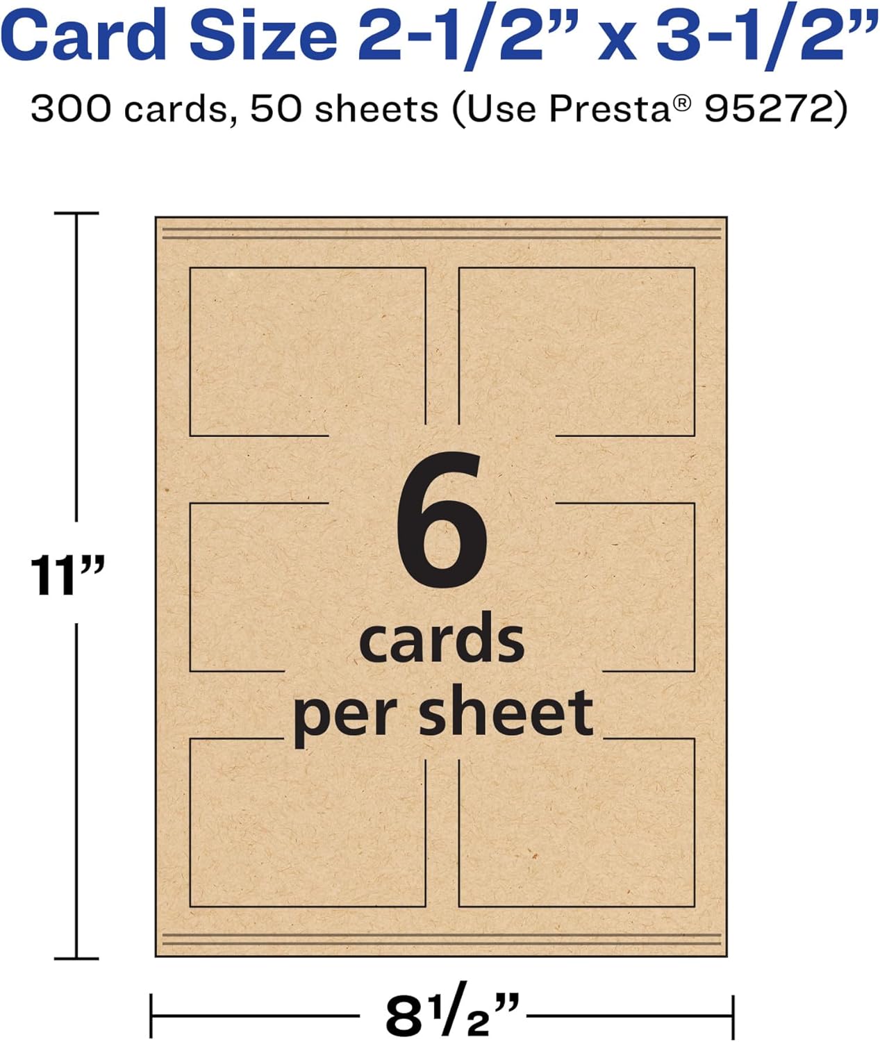 Avery Printable Rectangle Business Cards, Sure Feed Technology, 2.5" x 3.5", Kraft Brown Cardstock, Print-to-the-Edge, Laser/Inkjet Cards, 300 Total