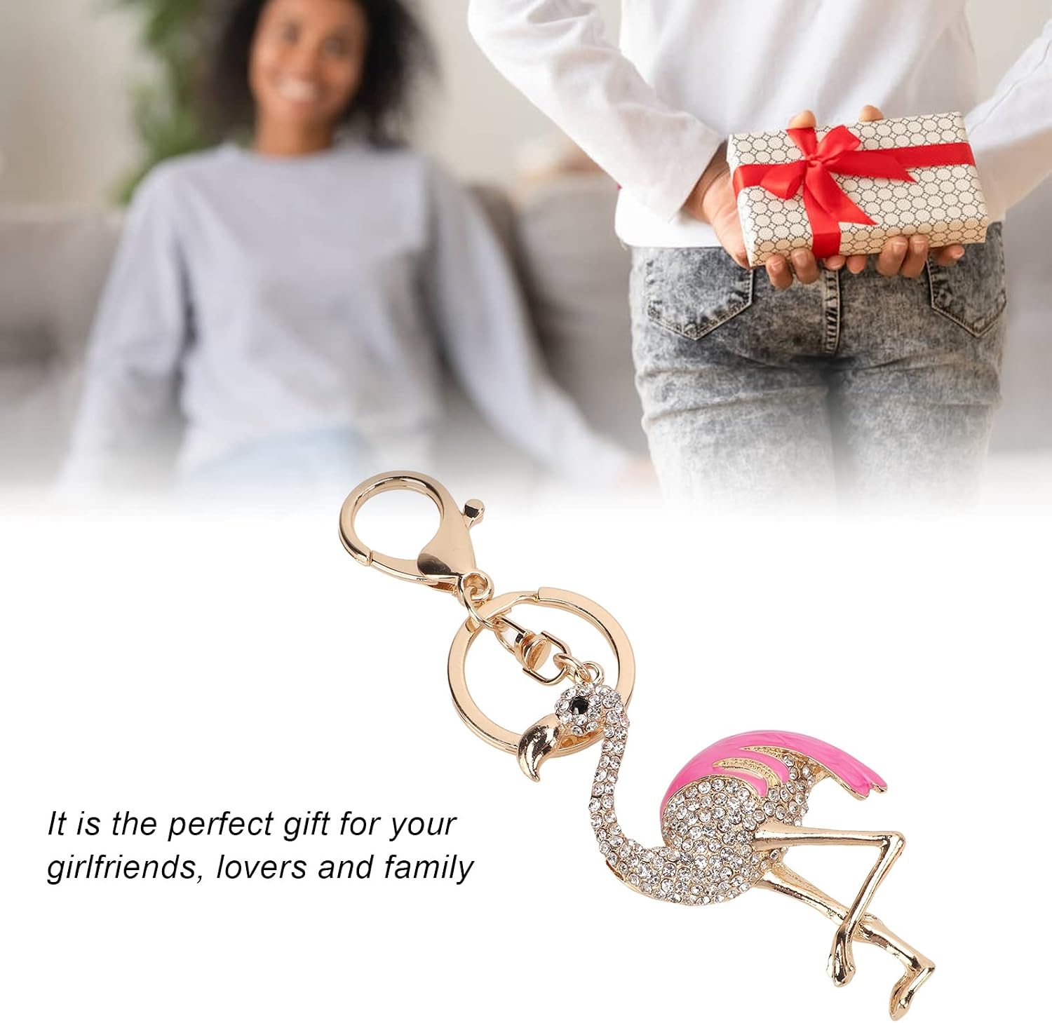 Rhinestone Keychain Flamingo Shape Vivid Shiny Stylish Decorative Pendant Ornament Accessories for Purse, Backpack, Handbag