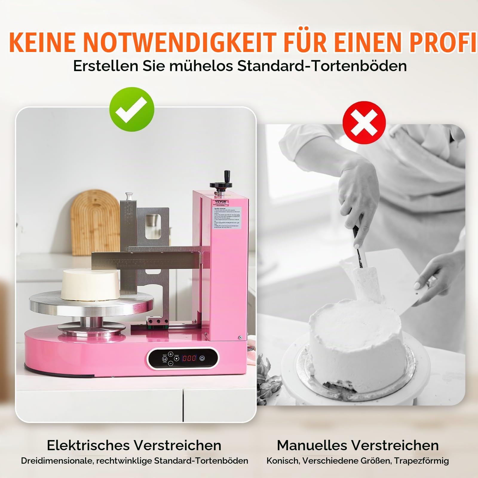 VEVOR einstellbare Tortencremestreichmaschine elektrische Tortendekorationsmaschine zum Verteilen von Kuchencreme, zum Bestreichen und Schmieren von Kuchenglasuren, für 15,24-35,56 cm Kuchen Rosa