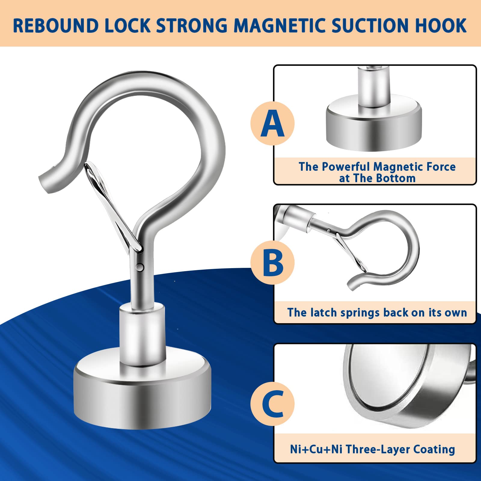 OXTXO Magnetic Hooks with Snap,26.5 lb+ Strong Magnets,Heavy Duty Q Hooks for Cars,Cruise,Garage Doors,BBQ Grill,Refrigerators - Image 2