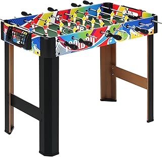 HOMCOM Futbolín Clásico con 2 Balones y 2 Marcadores, Mesa de Juego de MDF, Acero Inoxidable y Plástico, 86,5x43,5x63 cm, Multicolor