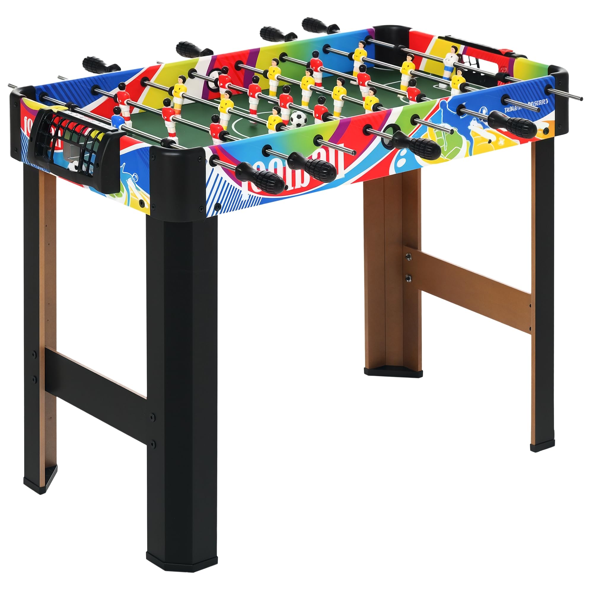 HOMCOM Calcio Balilla Classico con 2 Palline e 2 Tabelloni Segnapunti, Tavolo da Gioco in MDF, Acciaio Inox e Plastica, 86.5x43.5x63 cm, Multicolore