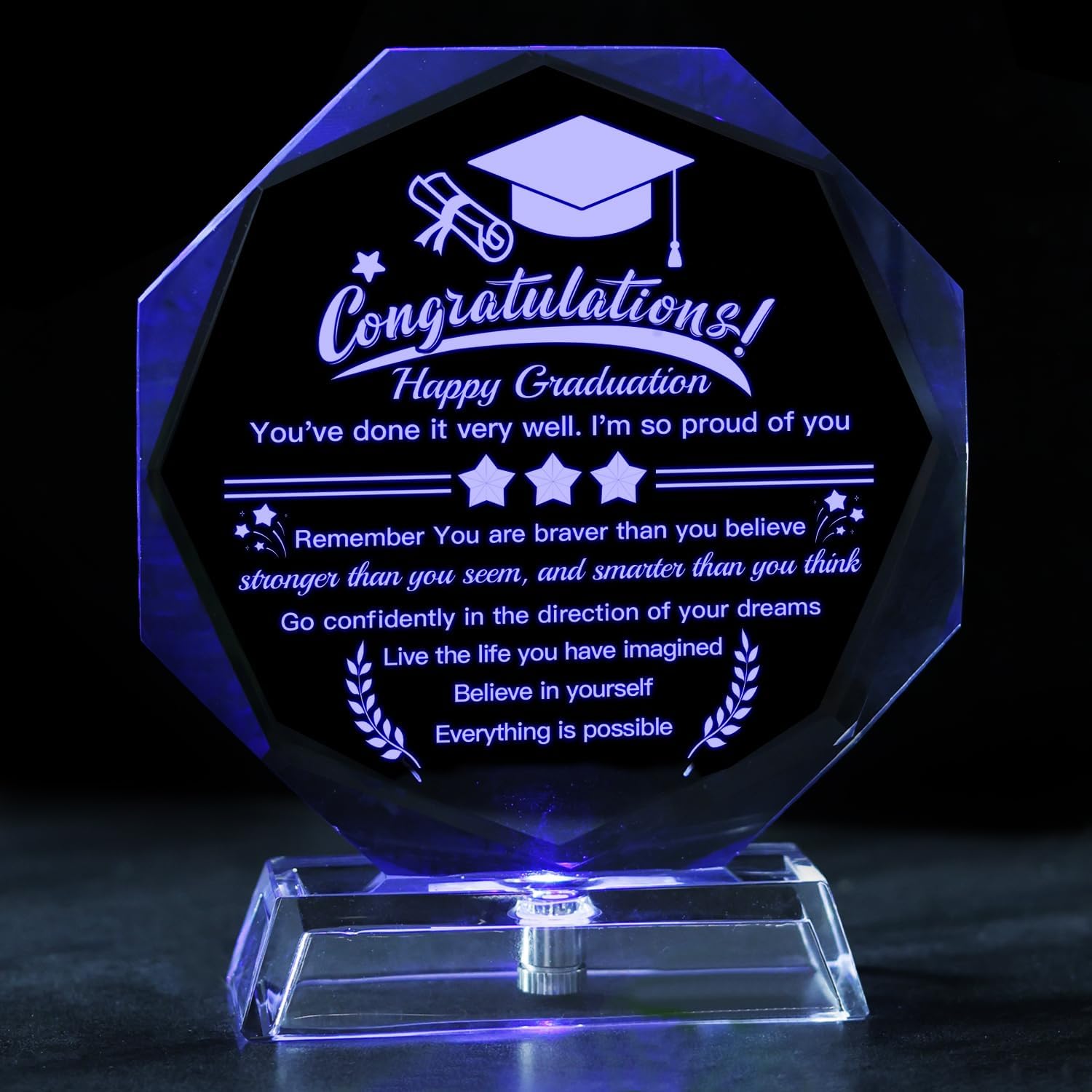 Graduation Gifts 2026, High School College Masters Degree PHD Graduation Gifts for Students, 3D Laser Engraved Crystal Keepsake for Women Men Girls Daughter Son Unisex (Octagon)