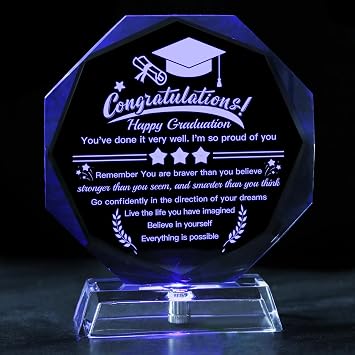 Class of 2026 Graduation Gift, 3D Laser Etched Crystal Octagon Decor, Congrats Grad Keepsake for University High School Students, Unique Gift for Daughter Son Her Him