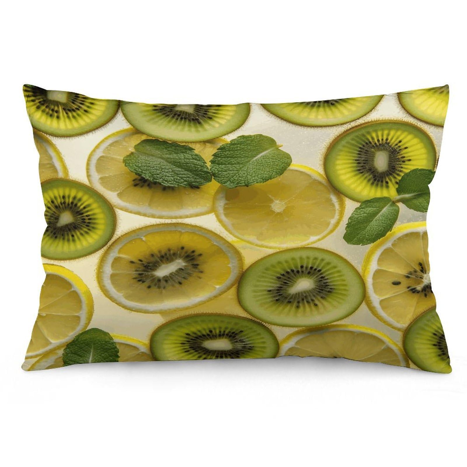 WSOIHFEC Sliced Lemon and Kiwi in Drink Throw Pillow Covers Decorative, Pillow Cases Soft Plush, Modern Farmhouse Boho Cushion Cover for Bed Couch Sofa Living Room Spring Decor12 x20