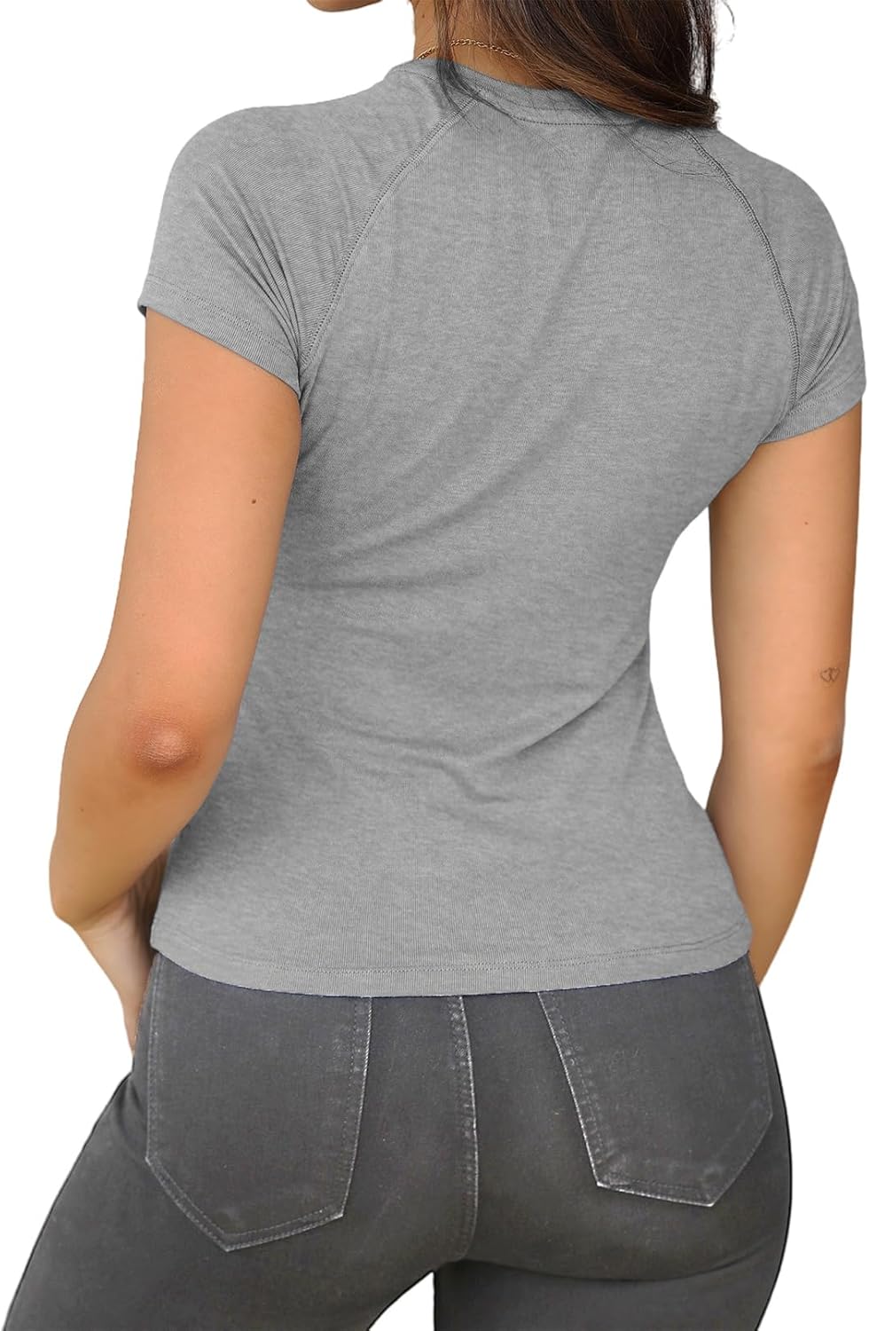 Abardsion 2025 Women Casual Activewear T Shirts Basic Crewneck Raglan Short Sleeve Slim Tight Fit Going Out Tops - Image 2