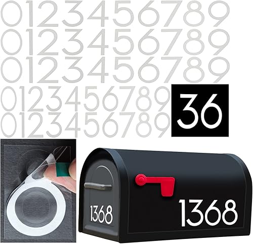 Números reflectantes para buzón para exterior, 5 juegos de calcomanías de números con pestañas adhesivas para pelar fácilmente la parte trasera,