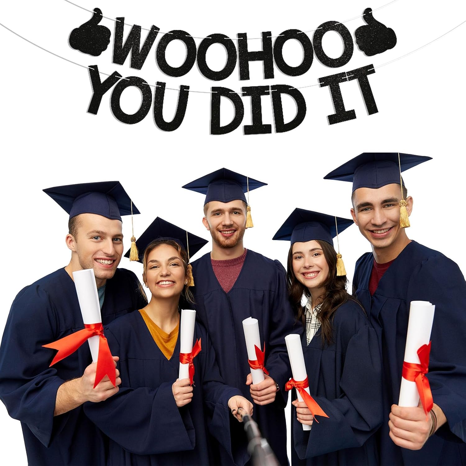 Woohoo You Did It Banner - Funny Congrats Grad Sign,So Proud Of You,High School/College Graduation Party Decorations Black Glitter - Image 6