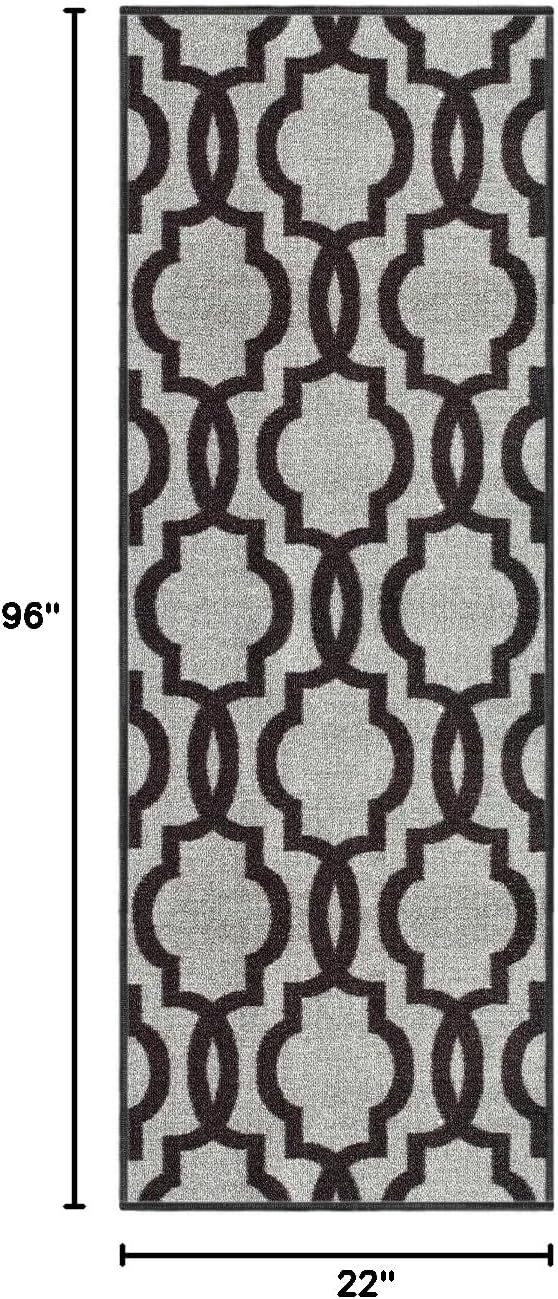 Custom Size Grey Moroccan Trellis Rubber Backed Non-Slip Hallway Stair Runner Rug 22in X 8ft