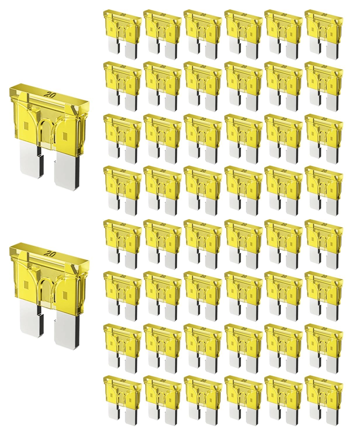 Riseuvo 50pcs 20A Standard Car Fuses – 20 AMP Automotive Fuses(ATO/APR/ATS), 32V (12/24V) Blade Fuse for RV/Truck/SUV Riseuvo 50pcs 20A Standard Car Fuses – 20 AMP Automotive Fuses(ATO/APR/ATS), 32V (12/24V) Blade Fuse for RV/Truck/SUV