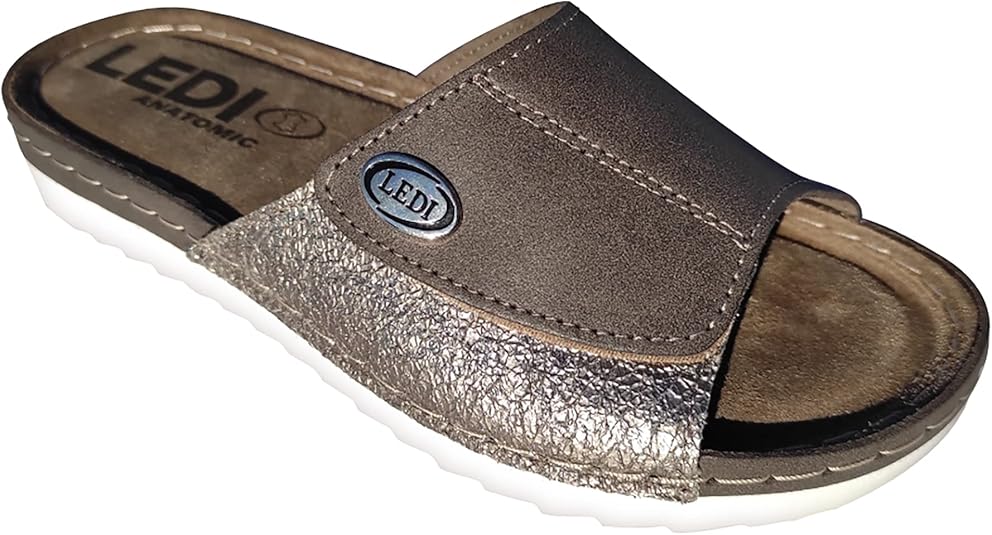 LEDI 404 Anatomic Leather Sandals Clogs Mules Slippers Shoes,Ladies, siliver