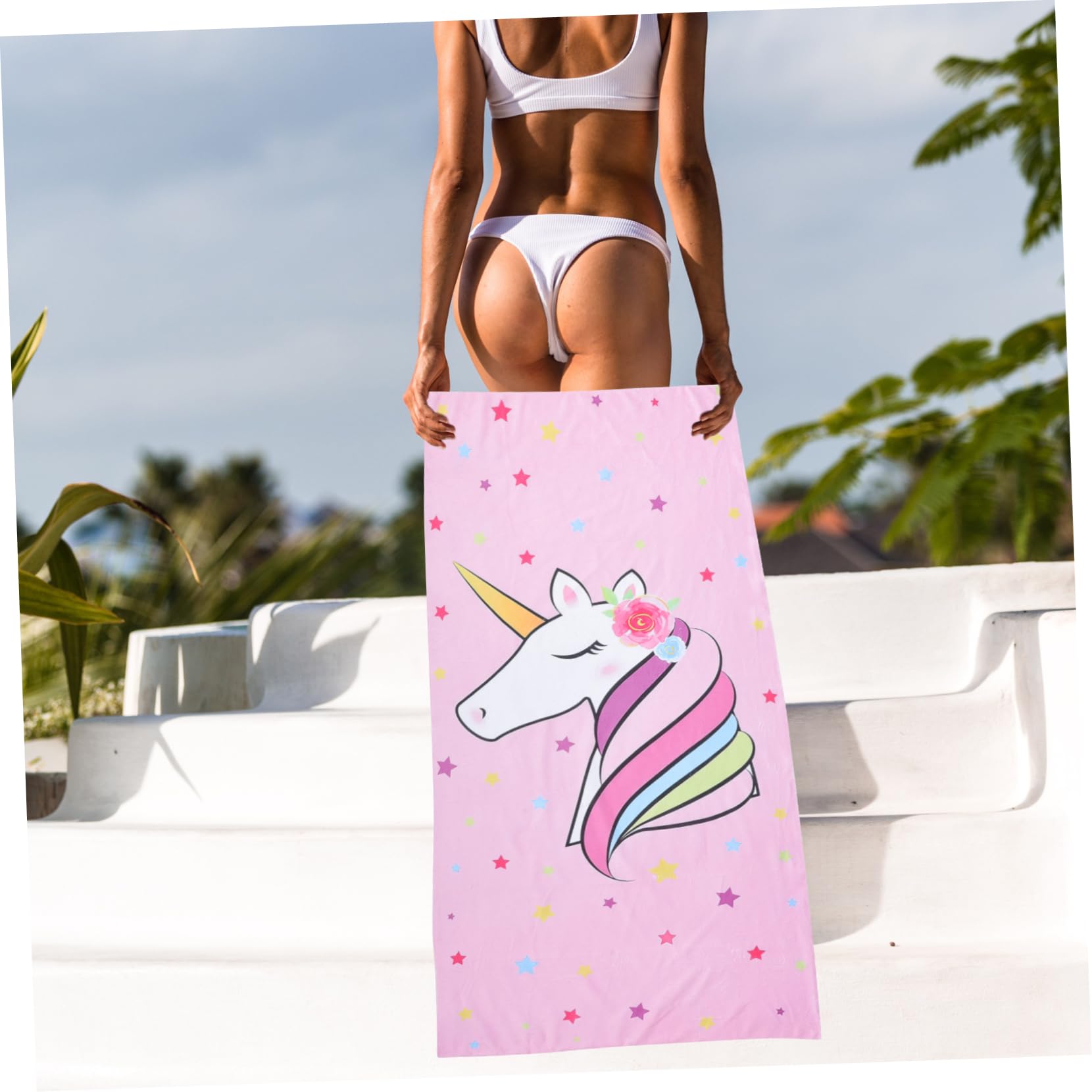 ULTECHNOVO 5 Pièces Serviette de Plage à Licorne Voyage Rose Enfants Couverture de Plage Filles Serviette de Plage Confortable Jolies Serviettes de Plage Fibre Superfine