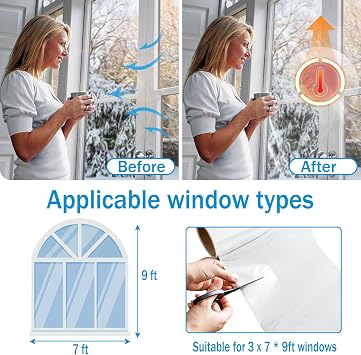 Window Insulation Kit for Winter, 87394 Window Plastic for Winterizing | Window Covering, Thickened POF, Thermal Insulation, Heat Shrink, High Transparency, Strong Adhesion, for 10Pcs 3x5' Windows