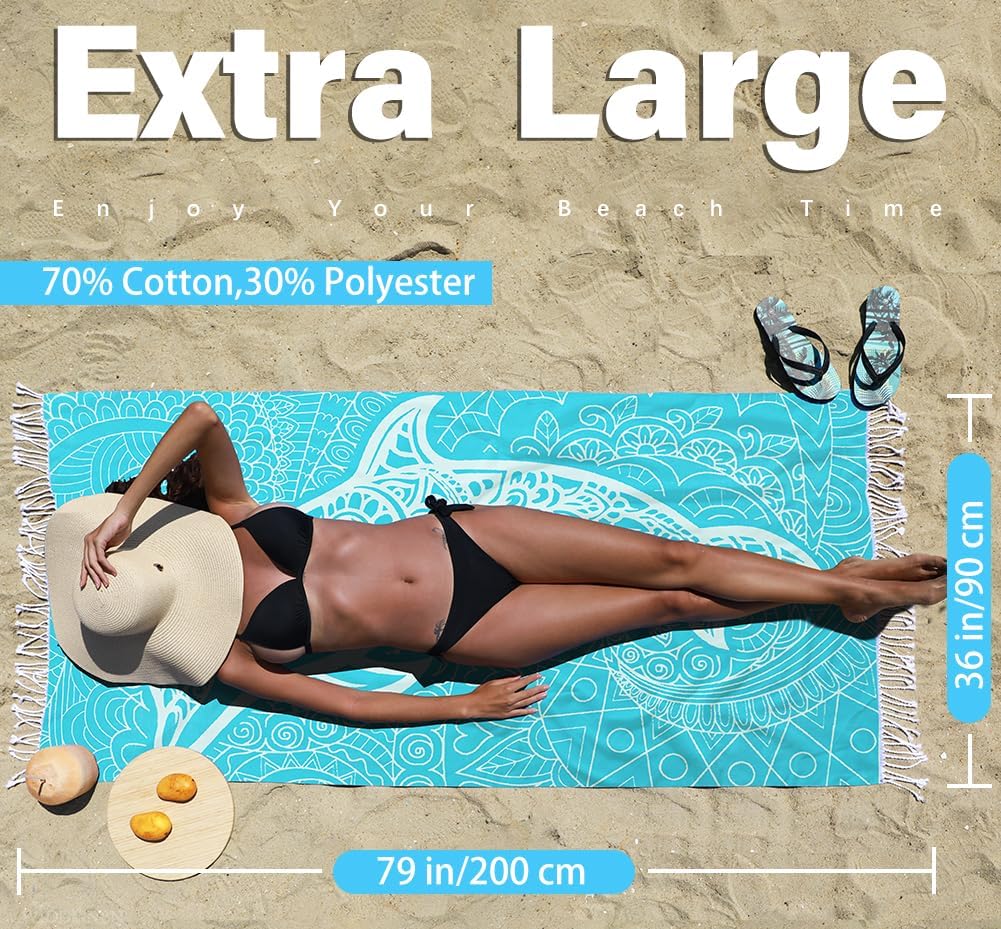 Turkish Beach Towel Quick Dry Absorbent Cotton Lightweight Thin Bathroom Bath Pool Swim Towels Extra Large Oversized Sand Free Beach Accessories Essentials Stuff Cloud Gift for Adults - Image 5